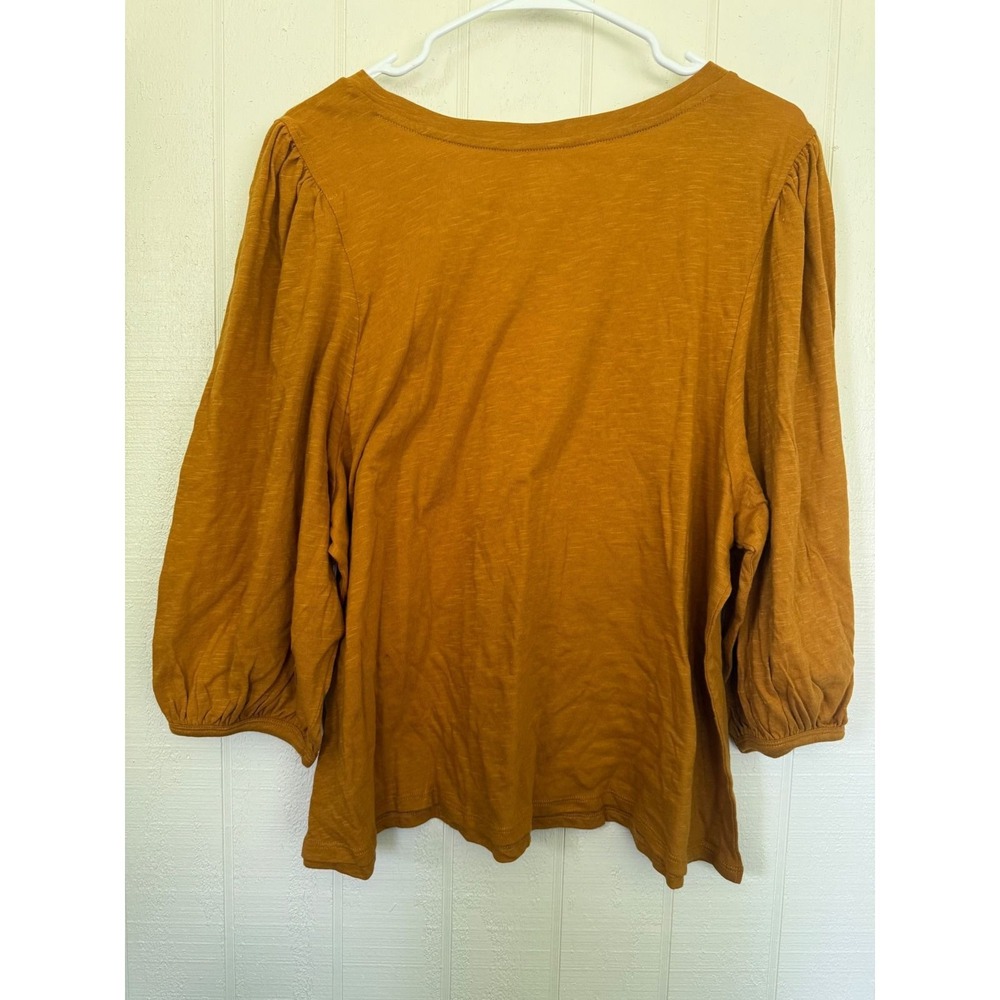 ANA A New Approach Mustard Yellow Slub Knit Puff Sleeve Top 1X New With Tags - Picture 5 of 5